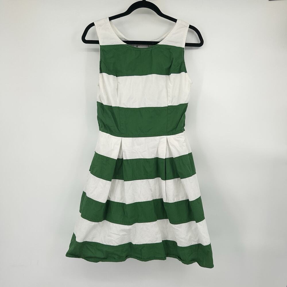 Eshakti Green White Stripe Fit & Flare Dress with Pockets Size Medium 10 M